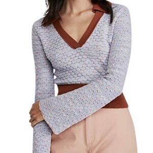 EUC Free People Vintage Combo Colored Collar Sweater Bell Sleeve- Small